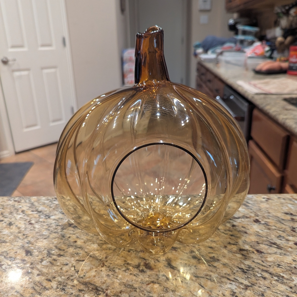 VTG Smith & Hawken Hand Blown Hollow Amber Art Glass Pumpkin Stem Chimney 10.5" - Picture 4 of 11